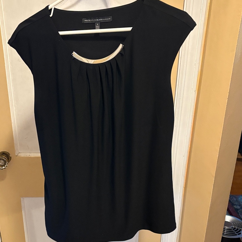 White House Black Market Black Blouse with Unique Neckline